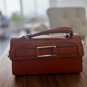 Zara Brown Crocodile-Embossed Handbag